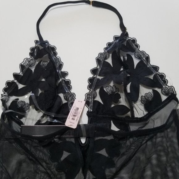 NWT Victoria's Secret Bodysuit One Piece Lingerie Black  Floral Lace M - Picture 9 of 10